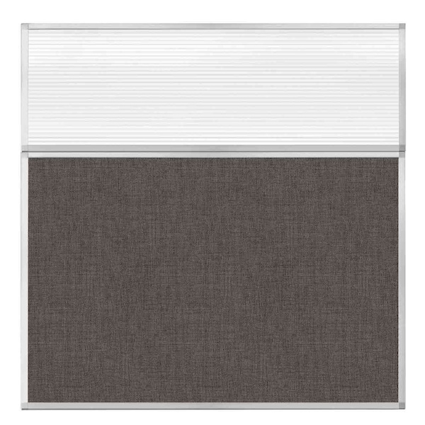 Hush Panel Configurable Cubicle Partition 6' x 6' W/ Window Mocha Fabric Clear Fluted Window